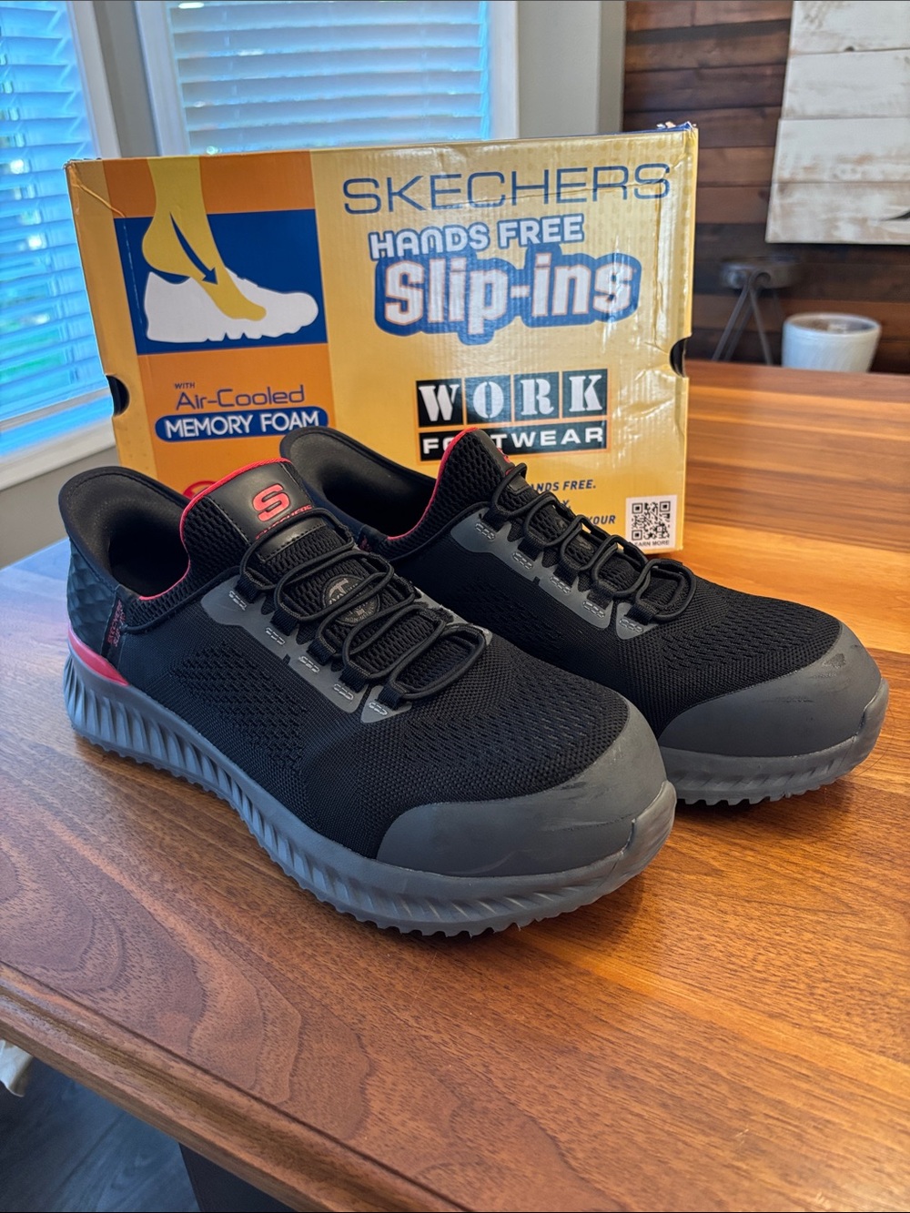 Skechers Work Tilido Hands Free Black Red Slip-In Comp Toe Utility Shoe Size 11